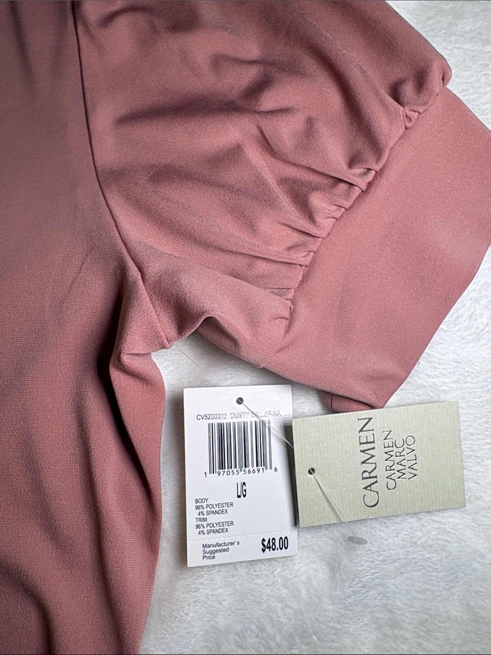 Carmen Marc Valvo Rose Satin-Trim Short Sleeve Blouse - Picture 6 of 6